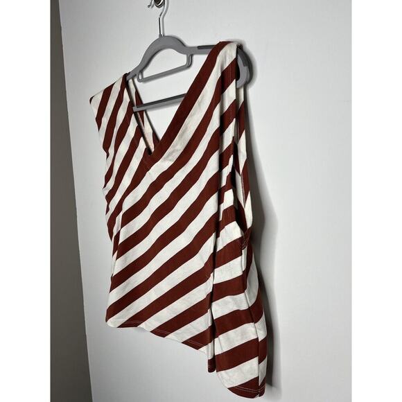 Anthropologie Postmark Top Womens Medium Red White Stripe Asymmetric July 4th - Picture 15 of 15